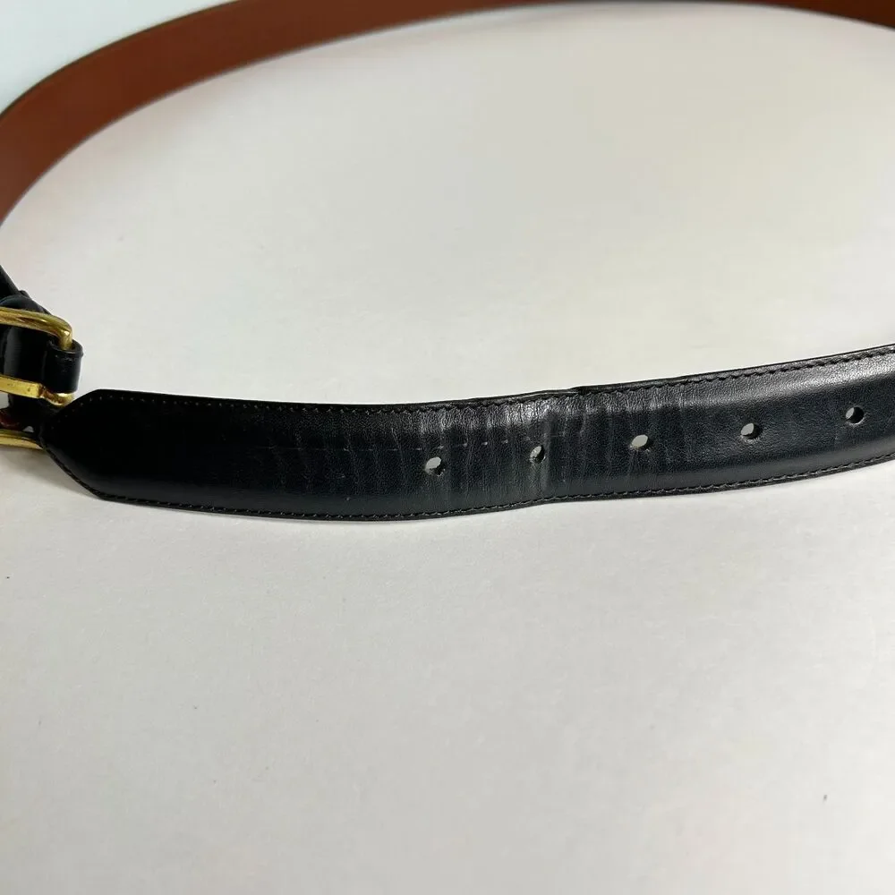 Coach Men's Black Smooth Cowhide Leather Solid Brass Buckle Dress Belt Size 42